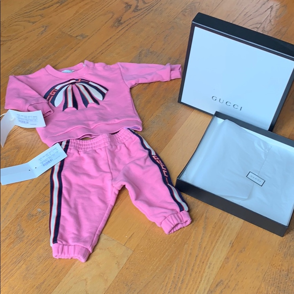 Gucci Pink Cotton Logo Tape Suit